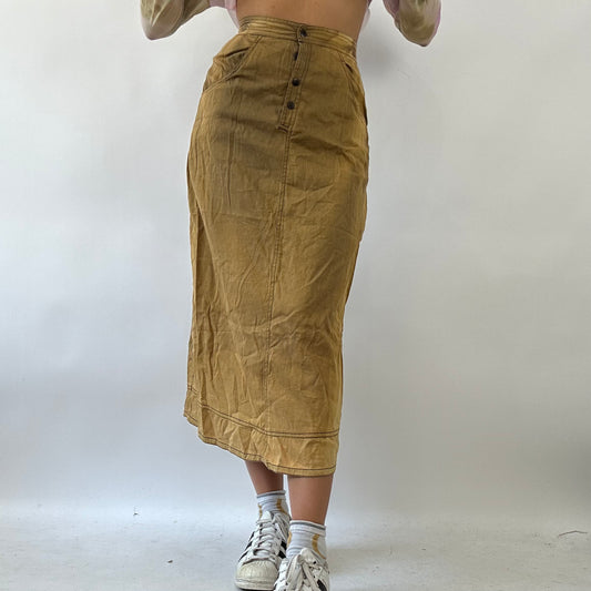 BOHO GIRL DROP | yellow/tan distressed wash skirt - medium