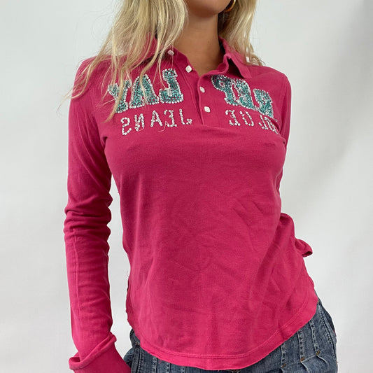 💻 BARBIE DROP - college barbie | small hot pink replay long sleeve polo shirt with diamanté spell out