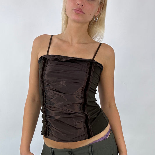 💻 BOHO GIRL DROP | small chocolate brown panel ruched vest top