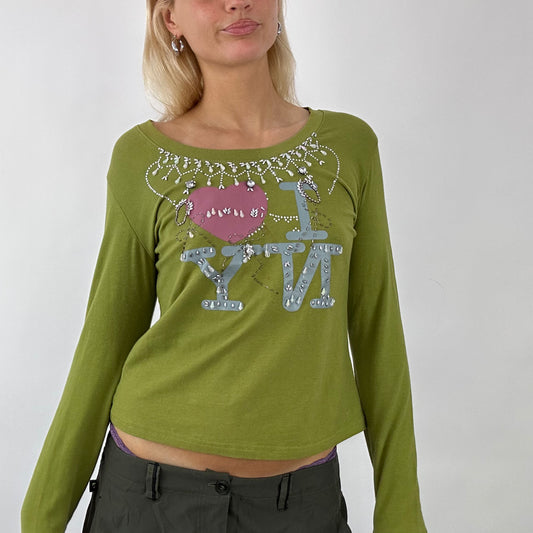 💻BOHO GIRL DROP | xl green long sleeve top with embellished ‘I love NY’ graphic