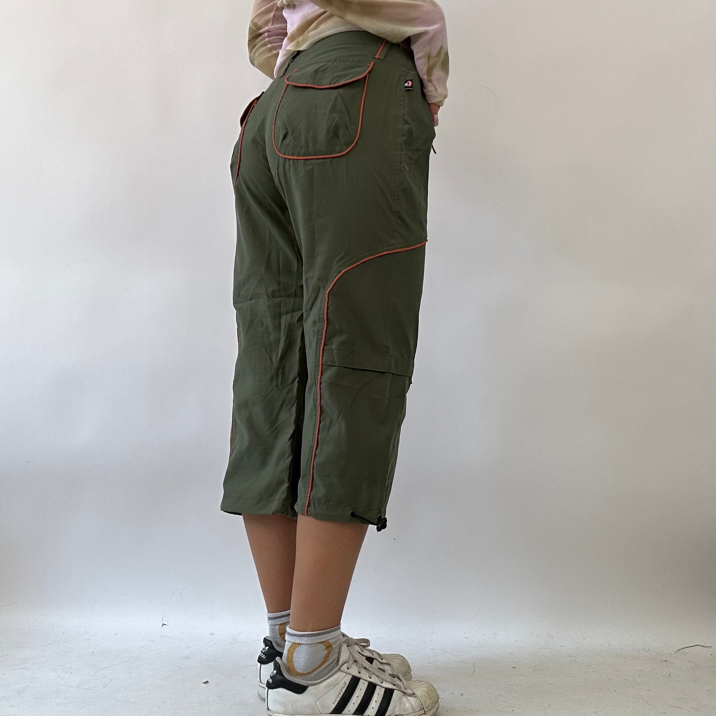 BOHO GIRL DROP  green cargo 3/4 trousers with orange lining - small –  remass