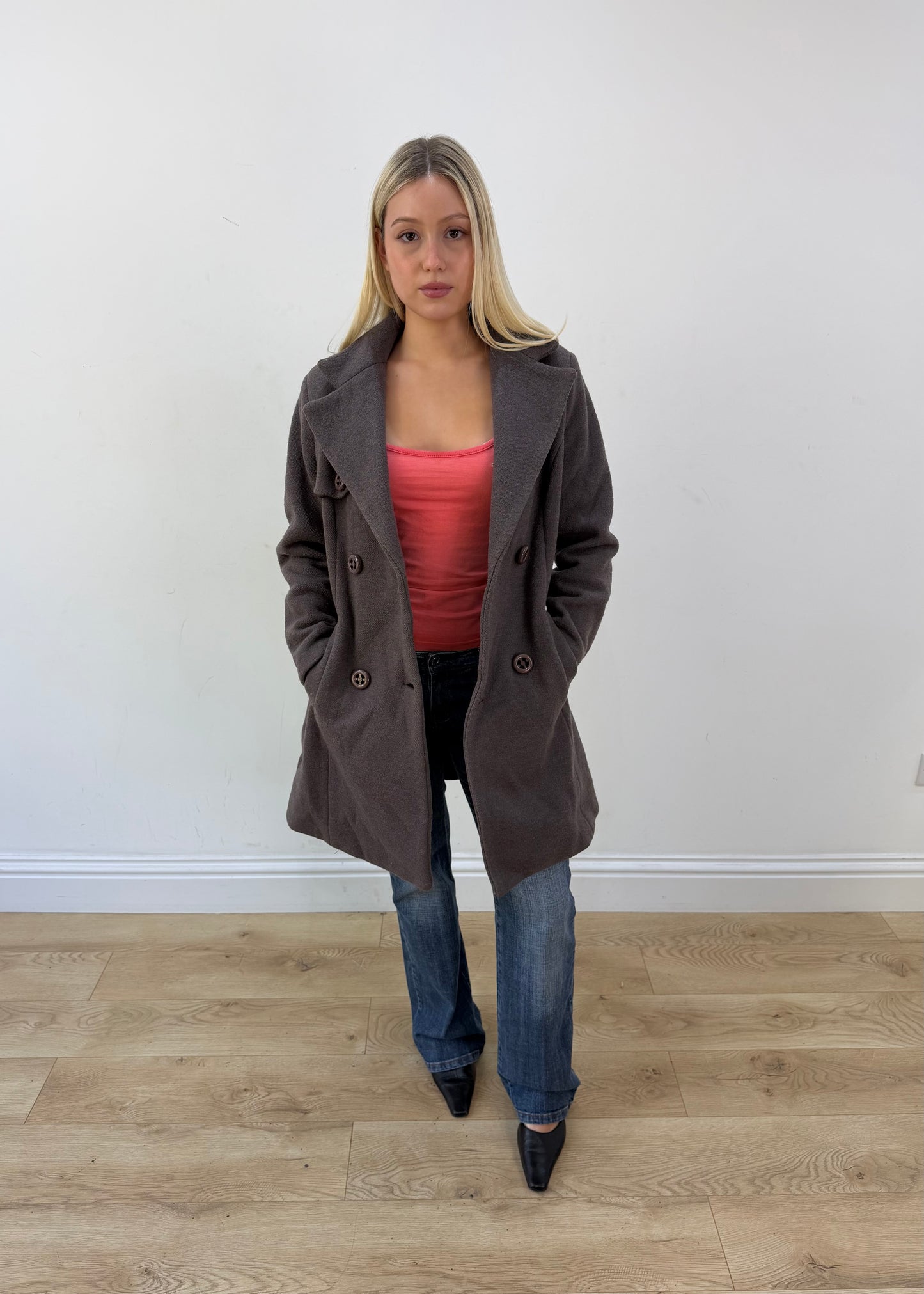 medium grey double breasted short coat image 7