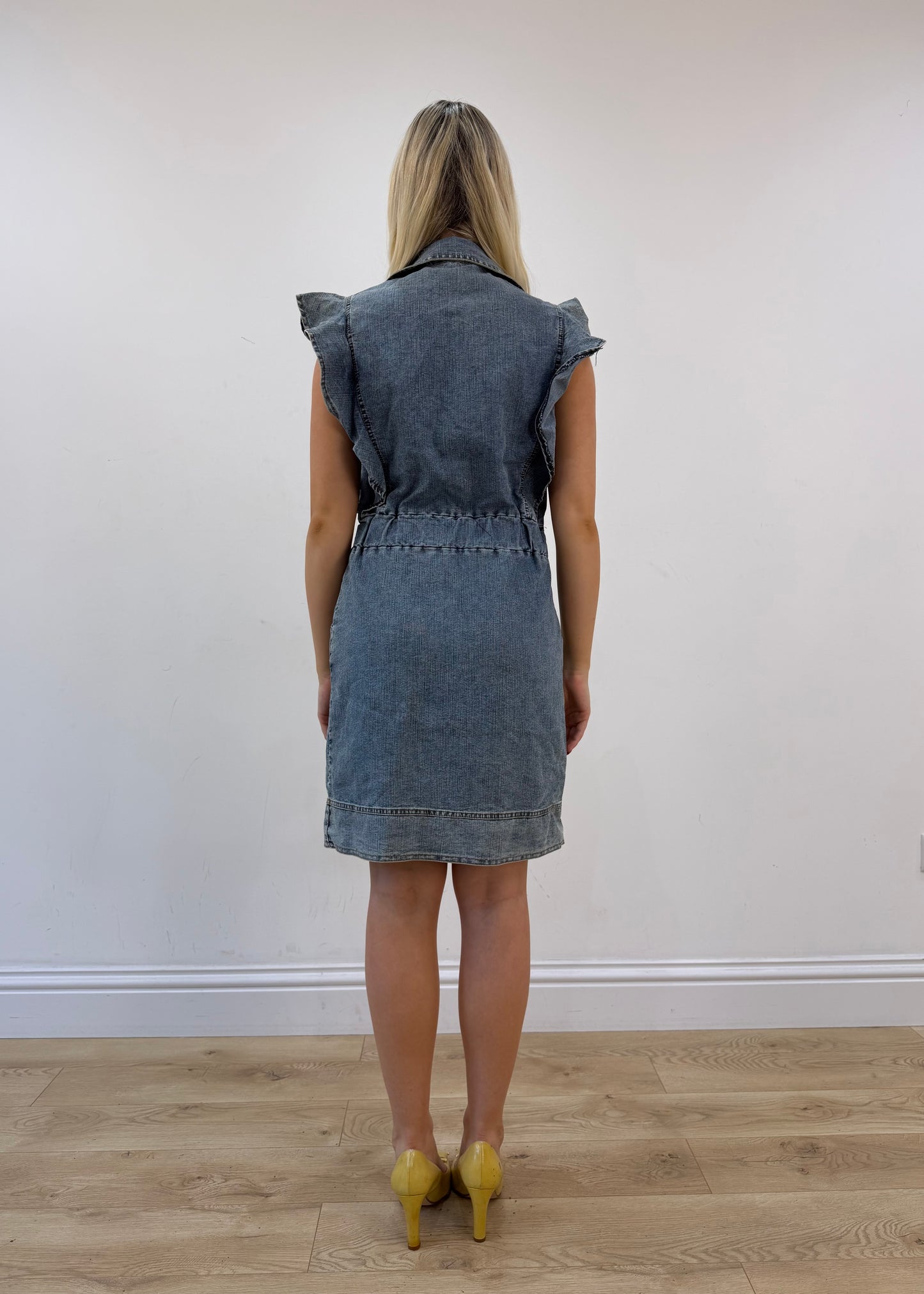 small/medium blue denim button up mini dress