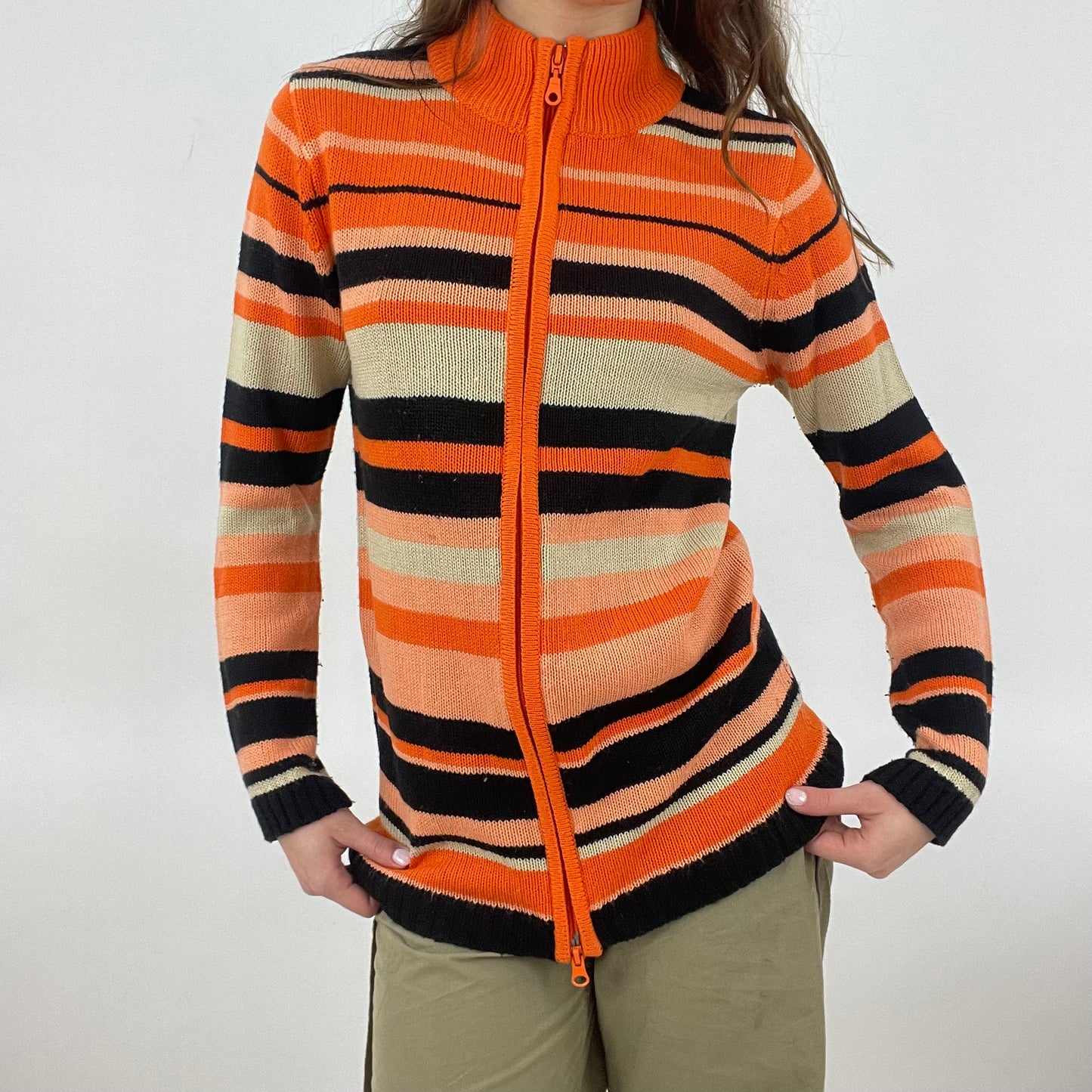 💻 DROP 1 | medium orange stripy knitted zip up jumper