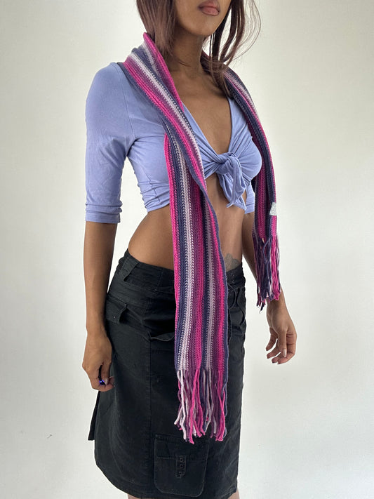 WINTER FAVOURITES | pink and purple knitted stripy scarf