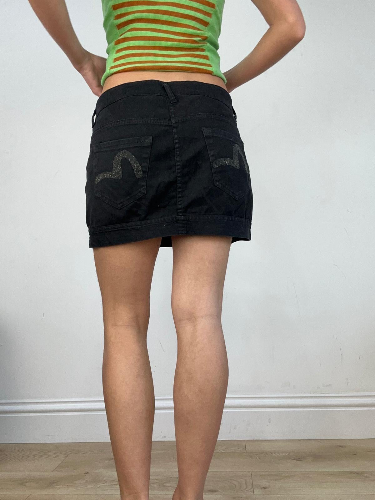 vintage edit fourteen | medium black evisu mini skirt
