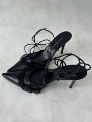 ⭐️ vintage edit: halloween | UK4 black tie up slingback heels with lace details