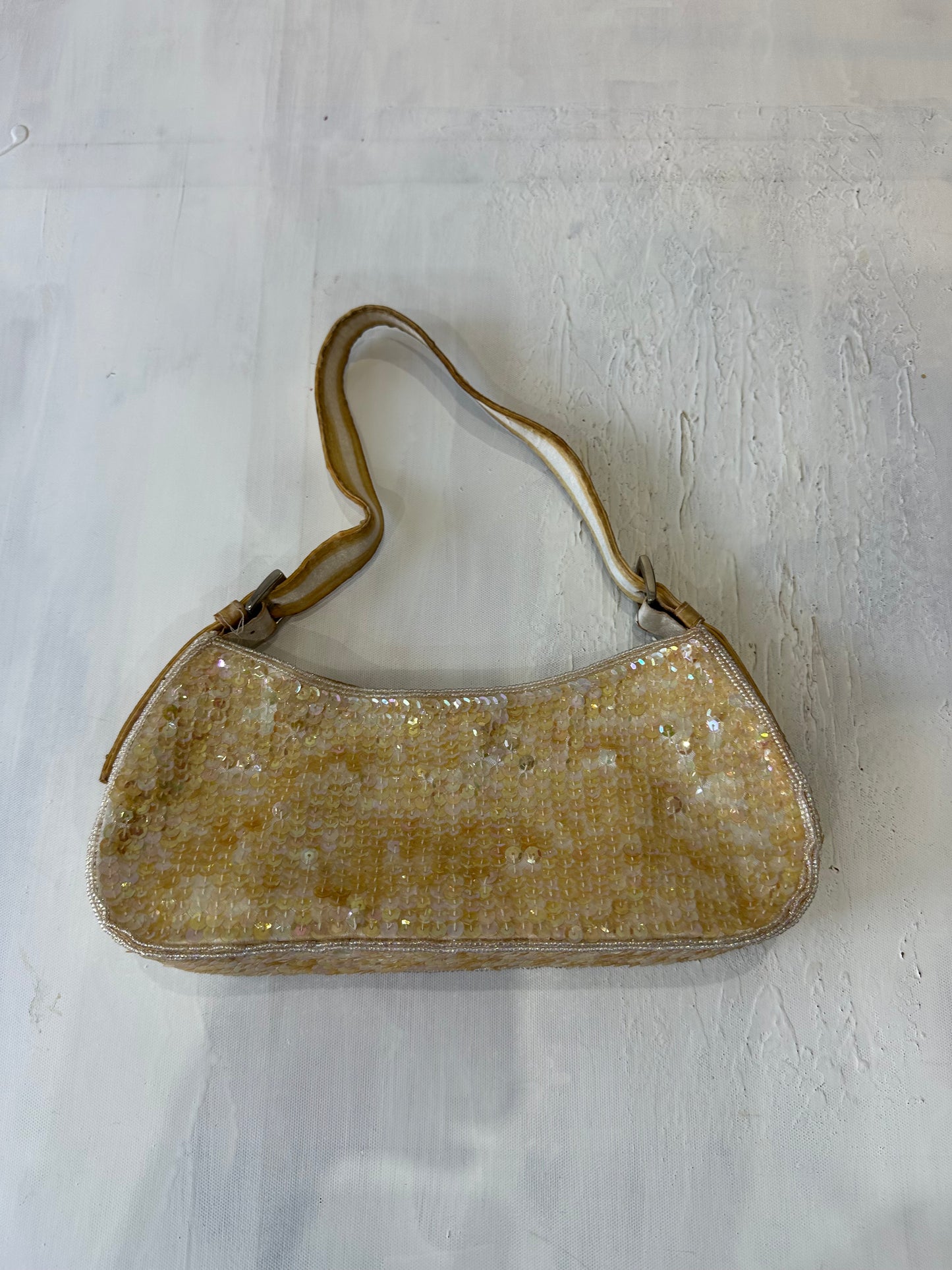 BEST PICKS | yellow mini shoulder bag with iridescent sequins throughout