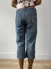 vintage edit twenty-five | medium blue cropped jeans with red rhinestone details