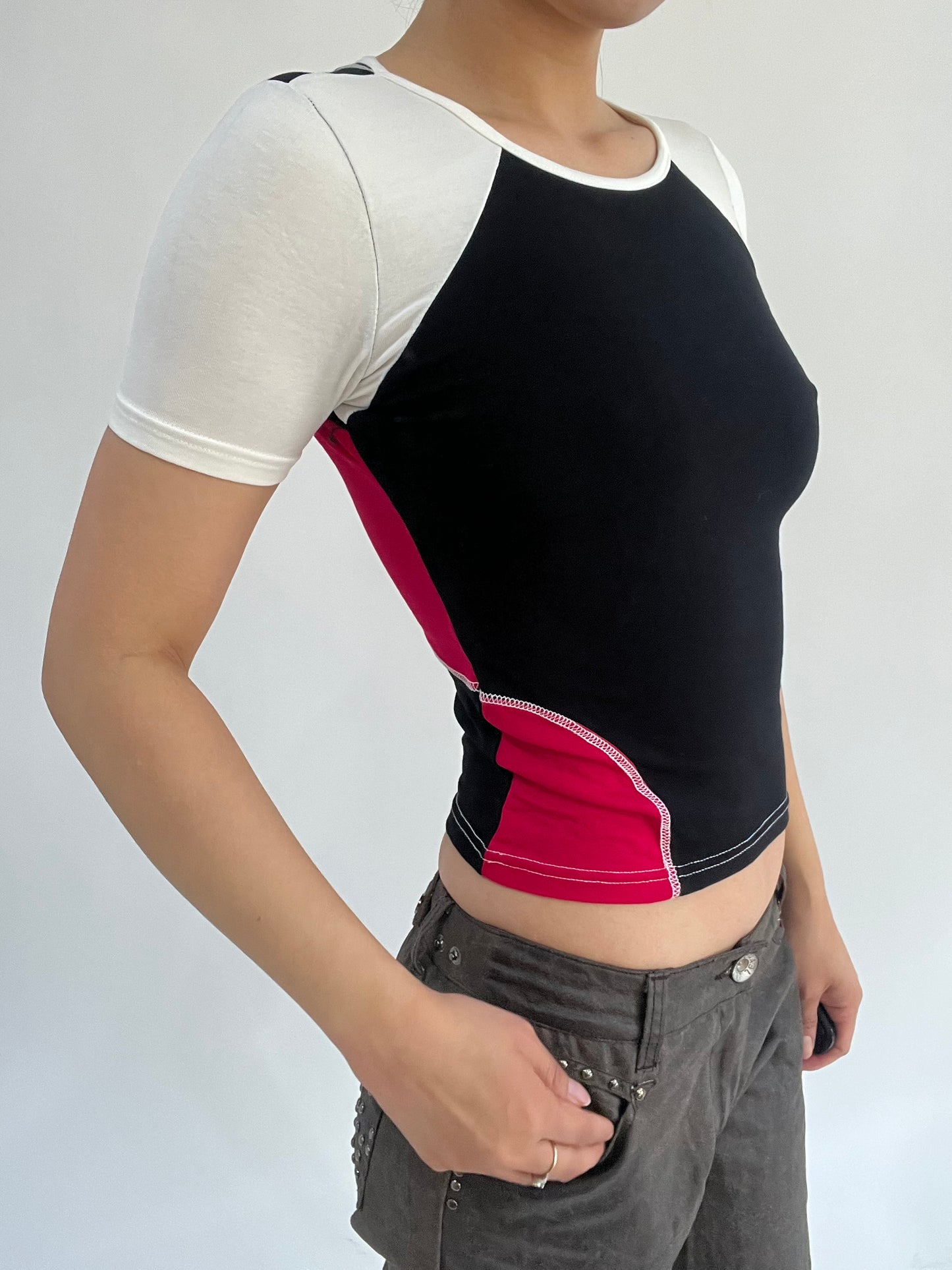 ‼️ | small white pink black splicing t-shirt top