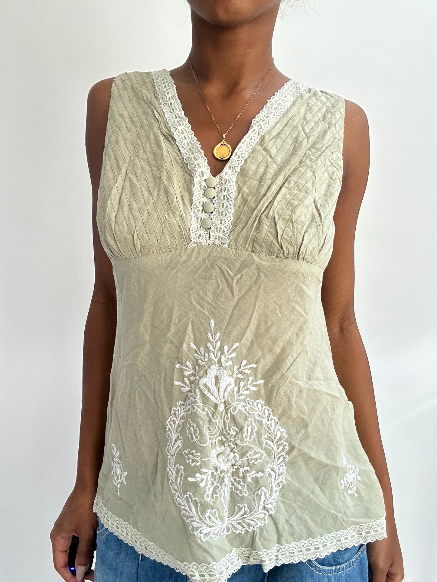 summermaxxing drop | medium khaki embroidered top