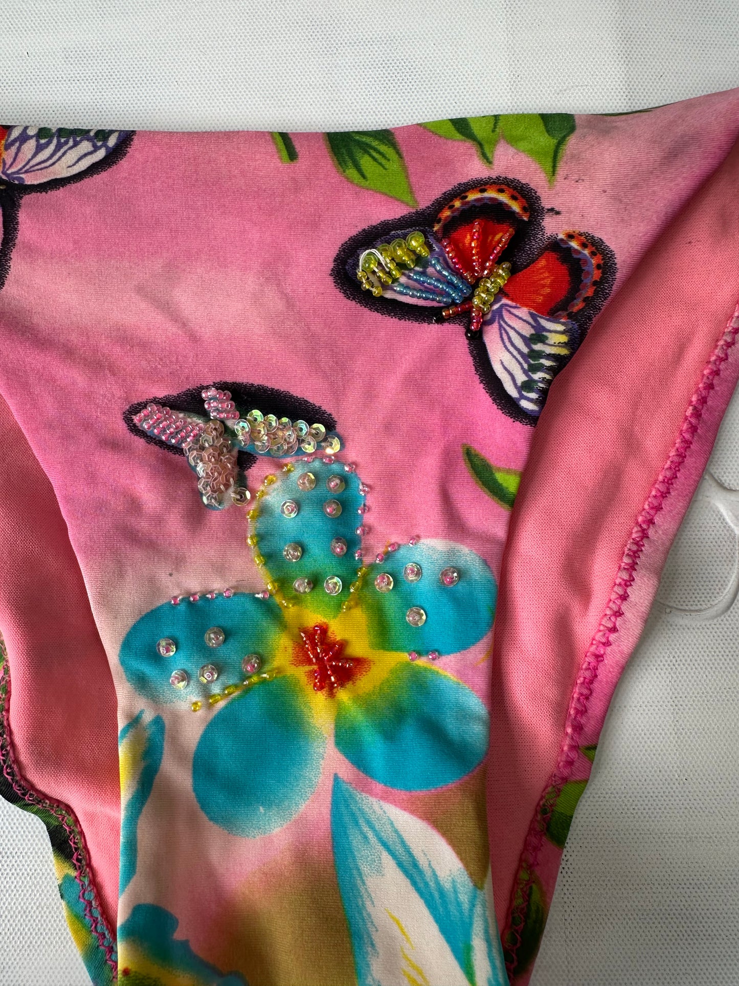 vintage edit twenty-seven | medium pink butterfly bikini set with beading and sequins