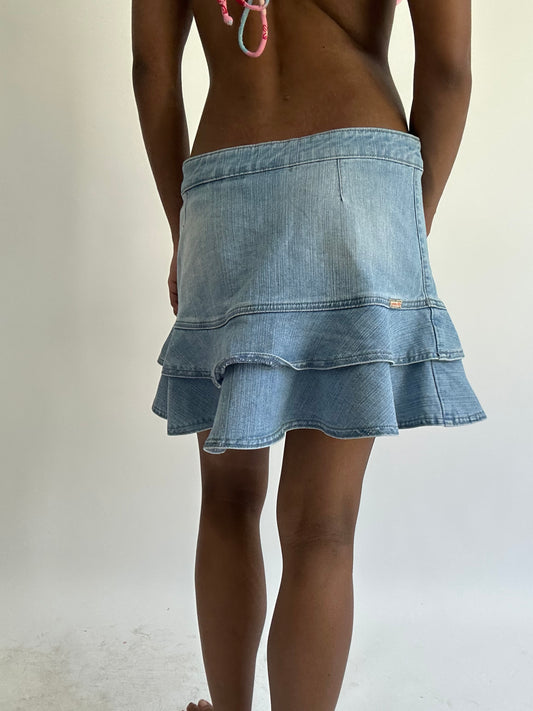 BEST PICKS | small/medium blue denim pleated mini skirt