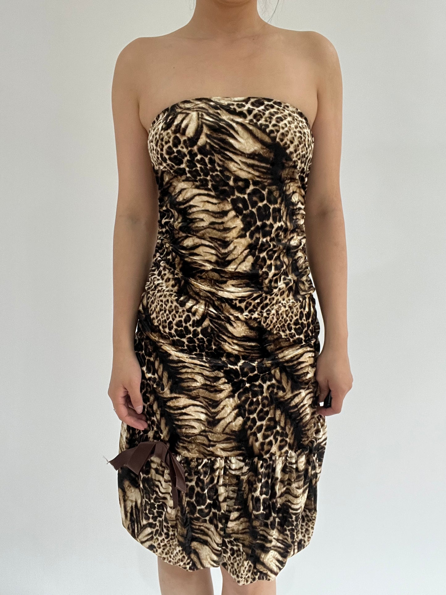 ‼️ medium brown leopard pattern bandeau dress