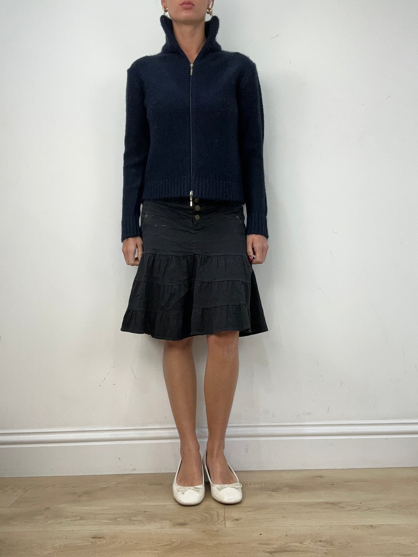 vintage edit twelve | small navy knitted dual zip jumper