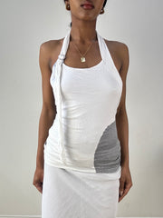 💻‼️ white and grey halterneck top with rhinestone detail