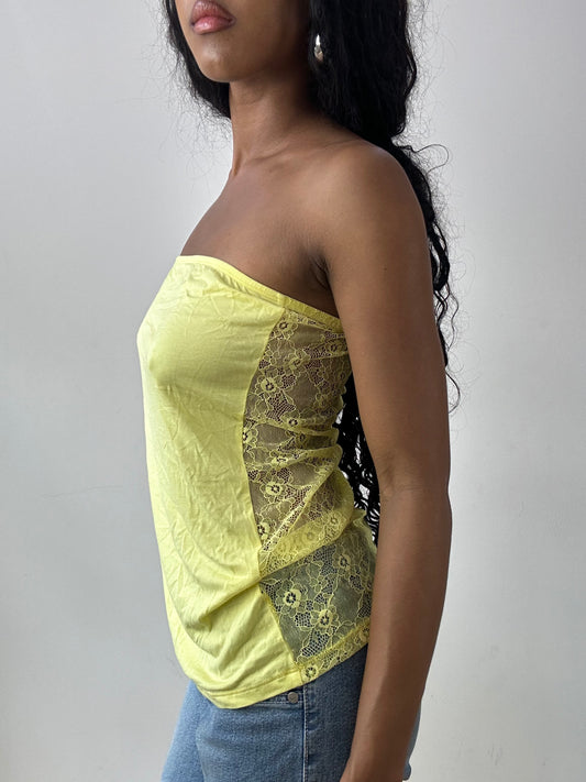 vintage edit twenty-five | large yellow tezenis bandeau top with lace back