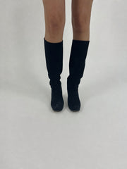 black knee-high stiletto boots front view