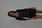 black lace three-quarter-sleeve mini dress front view