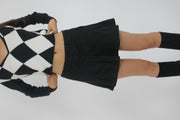 black pleated mini skirt front view