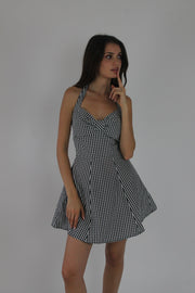black and white gingham halterneck mini dress front view