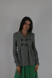 black and white houndstooth jacket front view