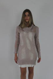 blush sheer crochet long-sleeve mini dress front view