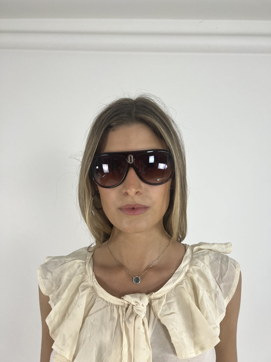 brown oversized shield sunglasses front view