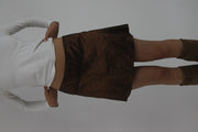 brown satin-style a-line mini skirt front view