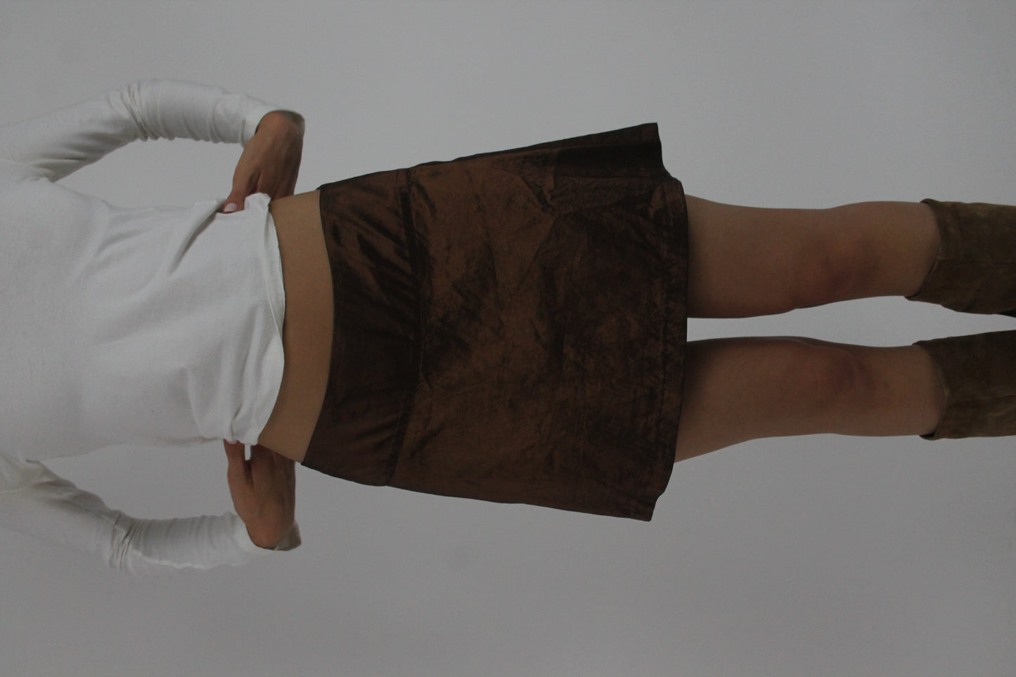 brown satin-style a-line mini skirt front view