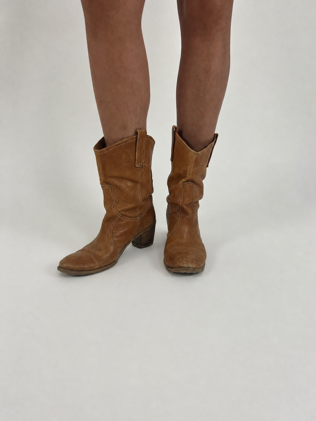 brown slouch cowboy boots front view