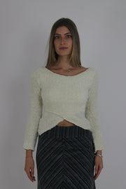 cream fuzzy wrap jumper front view