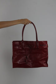 dark red croc-effect tote bag front view