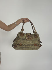 brown dolce & gabbana logo handbag front view