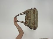 brown dolce & gabbana logo handbag front view