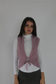 dusty pink tie-front knitted vest front view