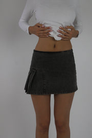 grey estasy pleated denim mini skirt front view
