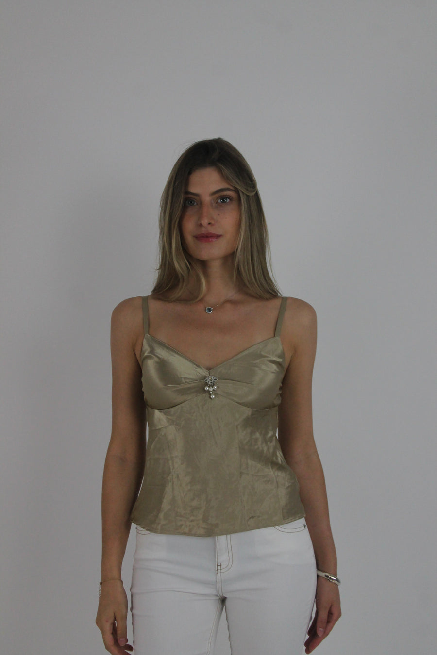 gold lace-trim cami top front view