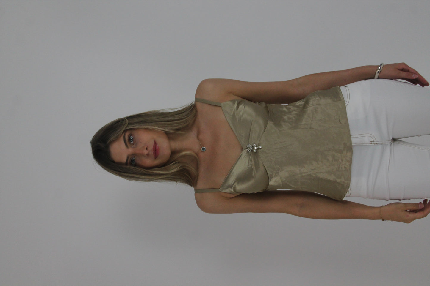 gold lace-trim cami top front view