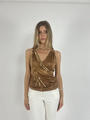 gold ruched cami top front view