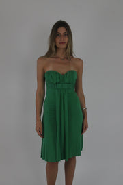 green strapless midi dress front view