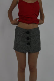 grey button-front mini skort front view