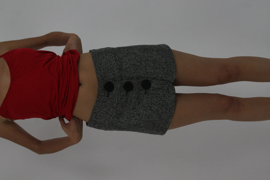 grey button-front mini skort front view