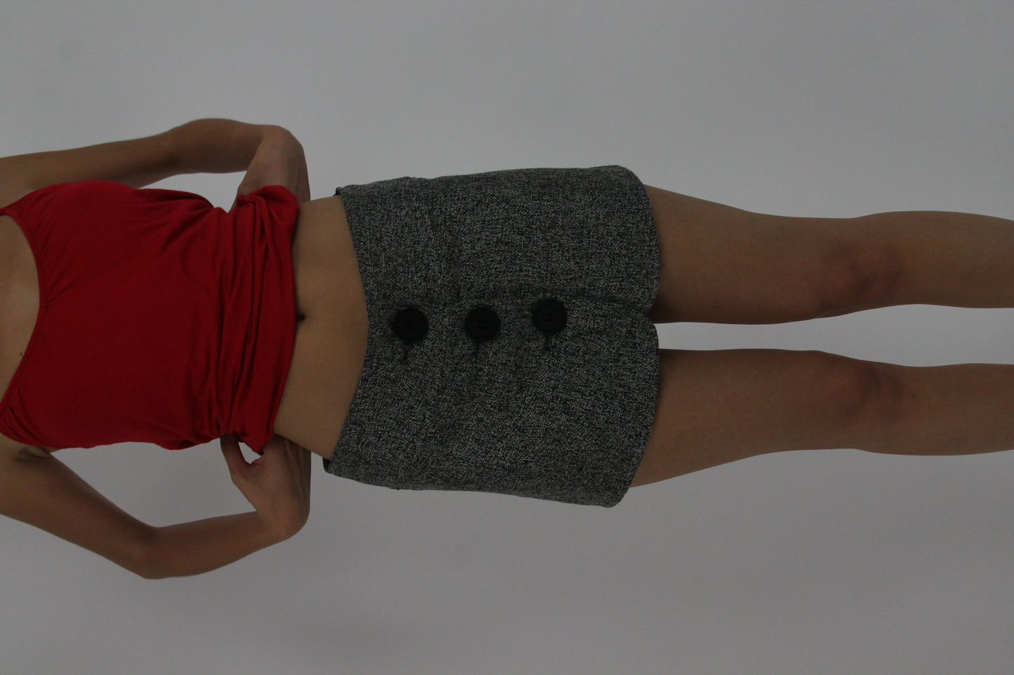 grey button-front mini skort front view