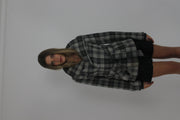 grey plaid belted jacket front view