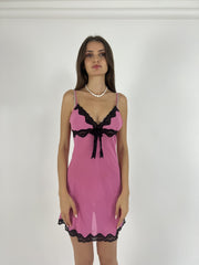 pink and black lace slip mini dress front view