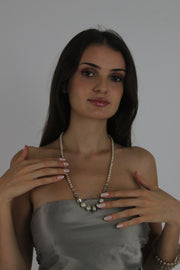 pink pearl and heart necklace front view