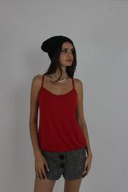 red spaghetti-strap cami top front view