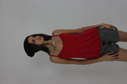 red spaghetti-strap cami top front view