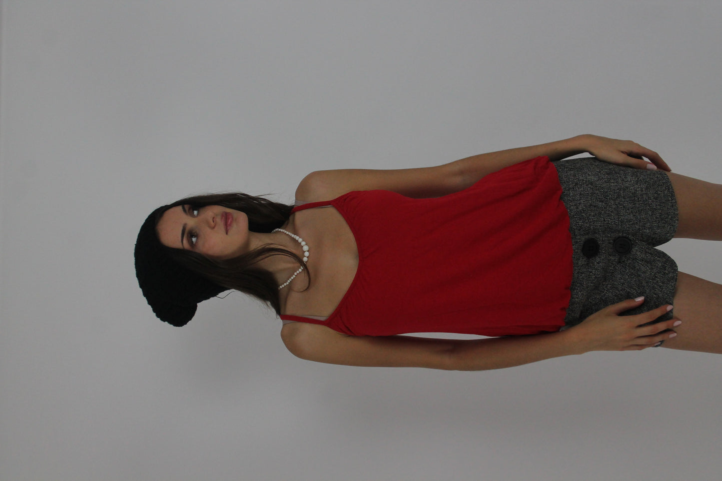 red spaghetti-strap cami top front view